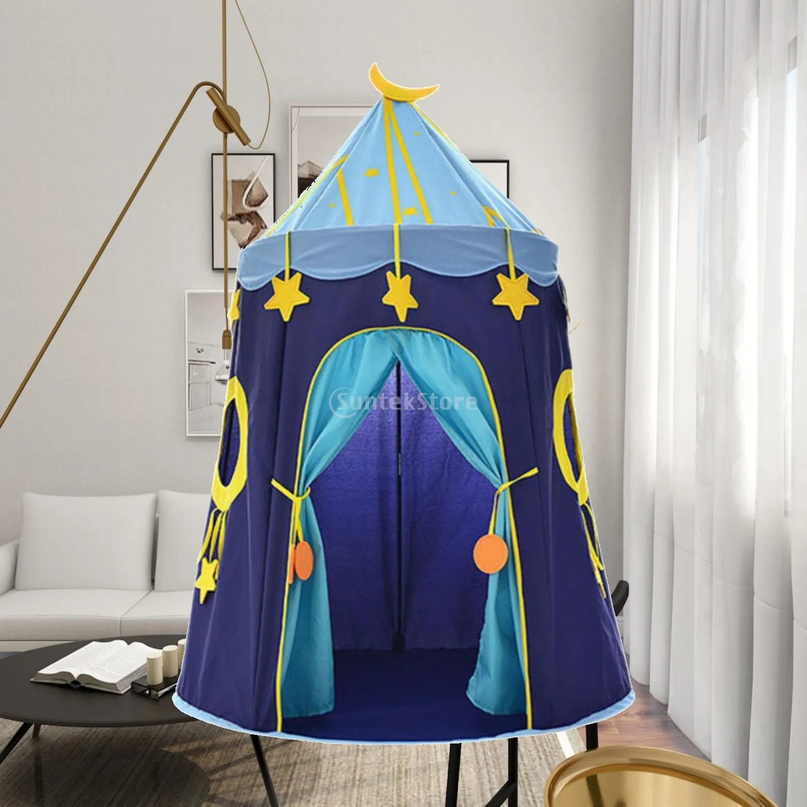 Play Tent for Children Ages 3 Plus with Castle Pattern and Fiberglass Pole for Home and Daycare