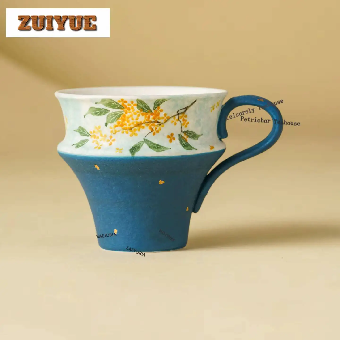 HOYIHM 240ml Hand Painted Osmanthus Teacup Antique Tea Bowl Jug Tea-tasting Meditation Cup Jianzhan Master Cups Tableware
