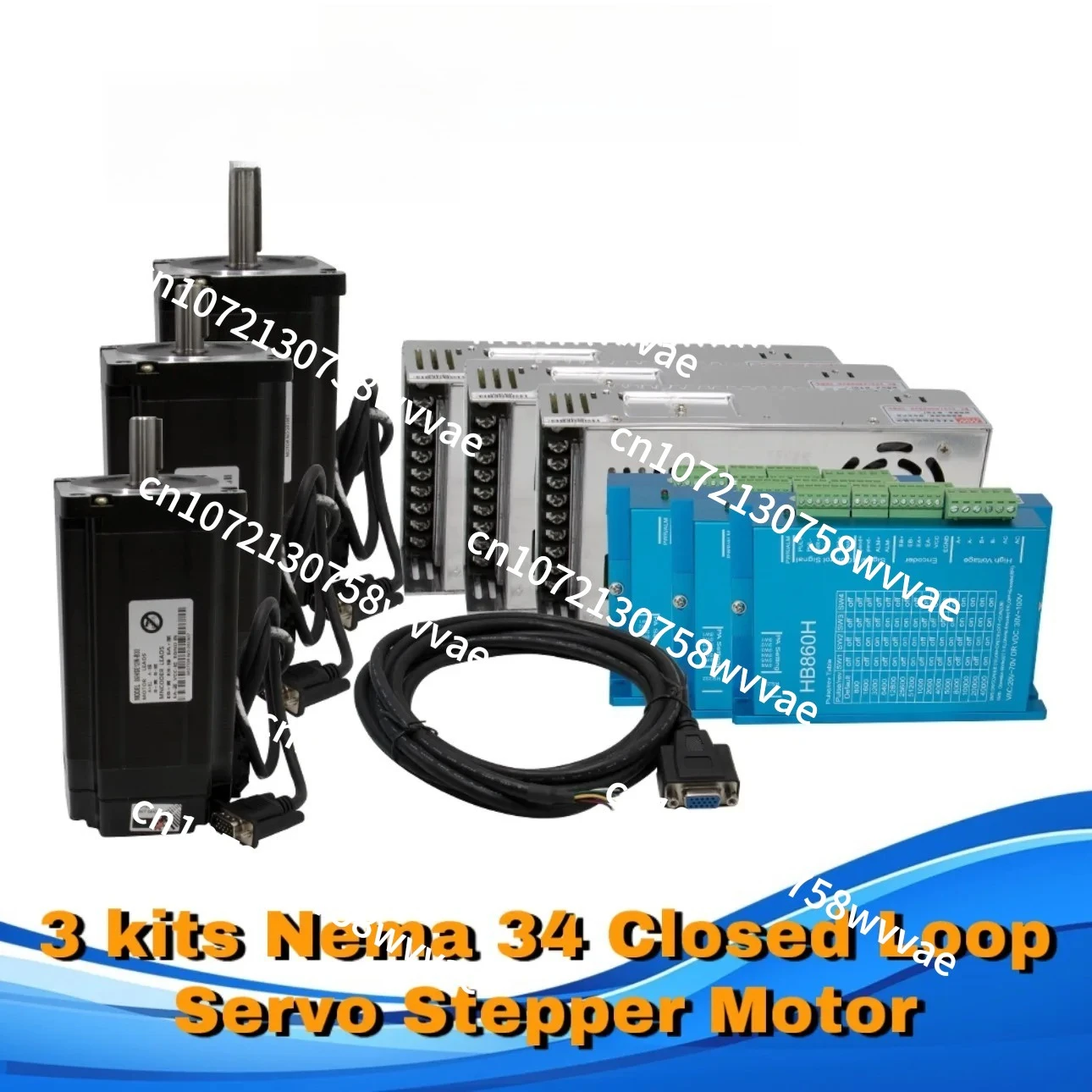 HLTNC CNC Nema 34 Motor Servo Paso a Paso de Circuito Cerrado con Encoder, Controlador HBS860H HBS86H, Fuente de Alimentación 400W 60V, 3 Conjuntos para Grabador