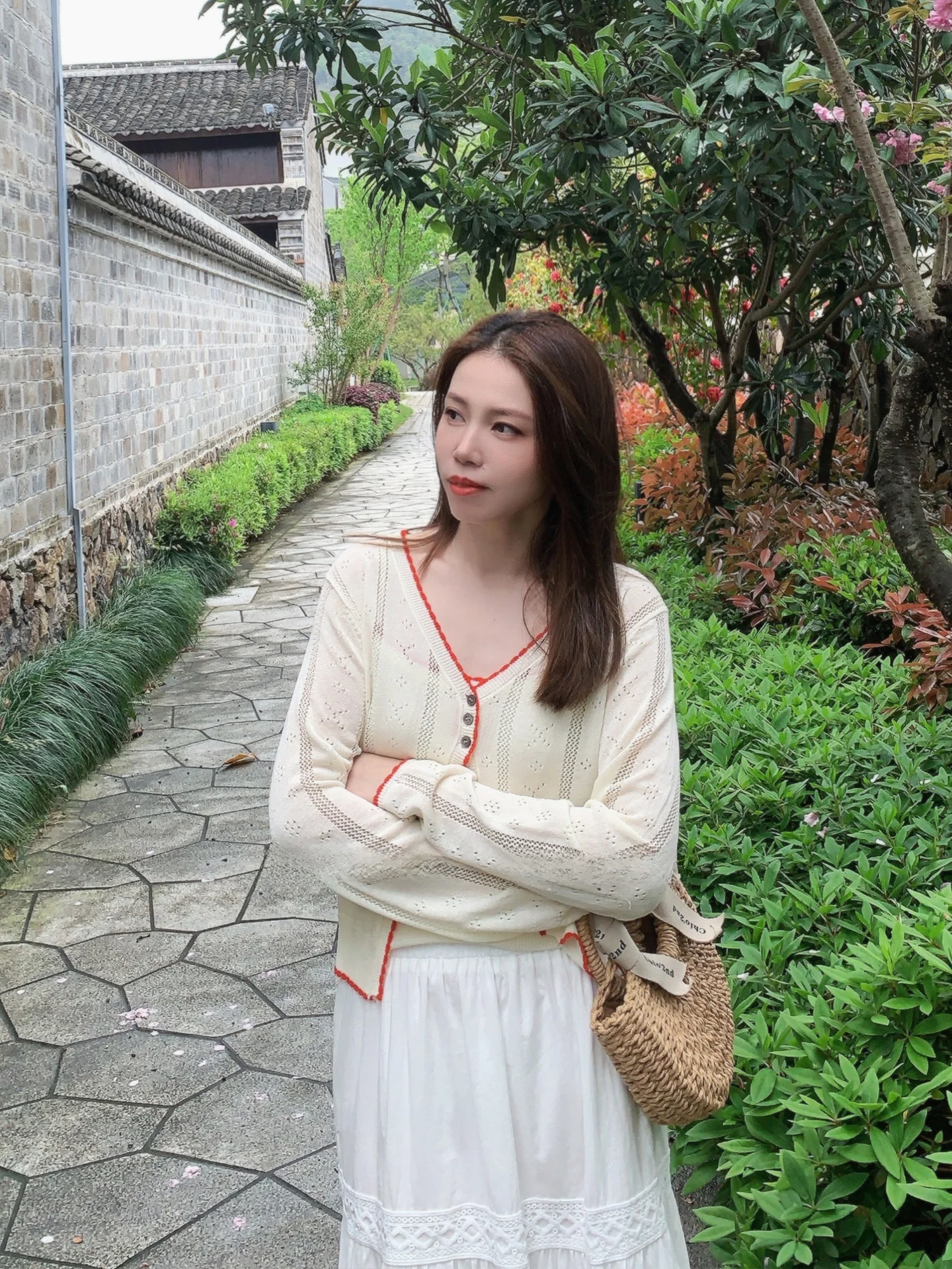 

LUNAFUNG Korean Style Slim Fit Knitted Sweater And Tank Top Two Piece Set Hollow out Color Block Long Sleeve V Neckwear