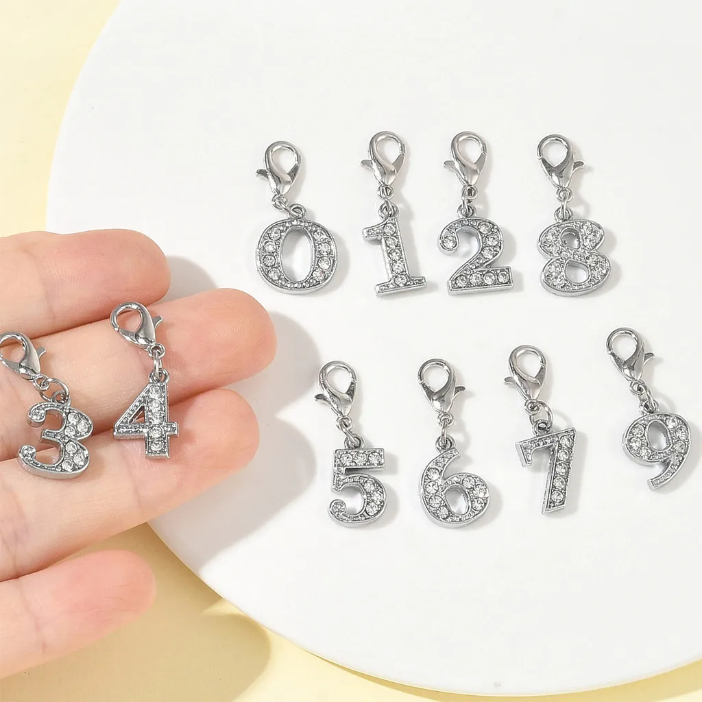10Pcs Alloy Number Pendants, Handmade Accessories for Bracelets & Necklaces