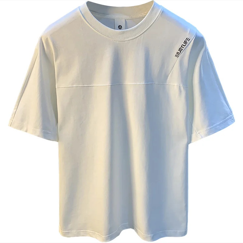 High end summer short sleeved T-shirt for men, trendy, simple, casual, versatile, pure cotton breathable five quarter sleeve top