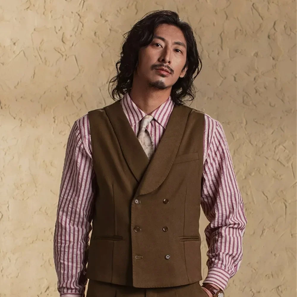 Retro Men's Vest Suede Casual Double-breasted Gilet Sleeveless Waistcoat Colete Masculino Steampunk British Clothing