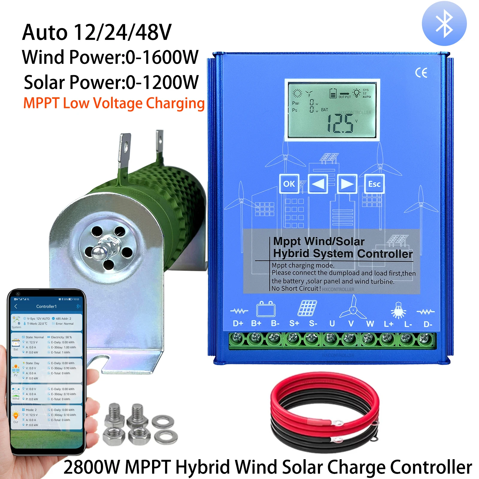 

MPPT Wind Solar Hybrid Charge Controller Wind 1600W & Solar 1200W 12/24V/48V Automatic Hybrid Controller With Dump Load Resistor