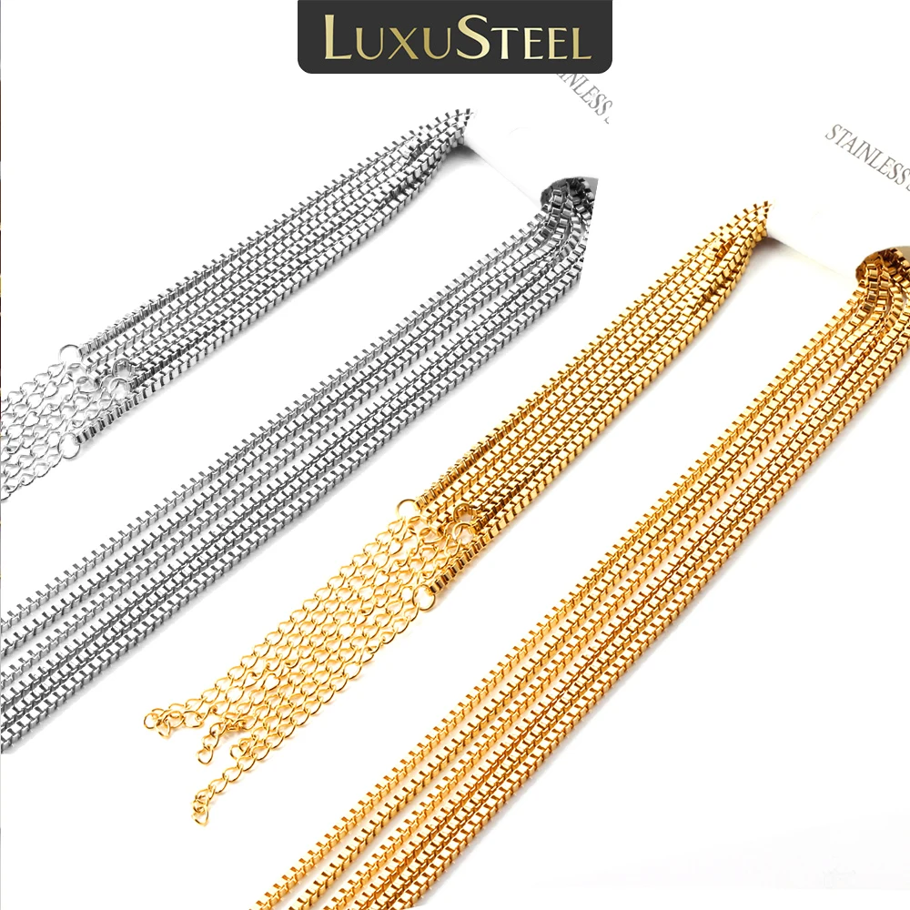 LUXUSTEEL 1mm/2mm 45cm 1pcs/10pc Stainless Steel Rolo Link Chains Necklaces For Pendants Women Men Cuban Jewelry DIY Twist Neck