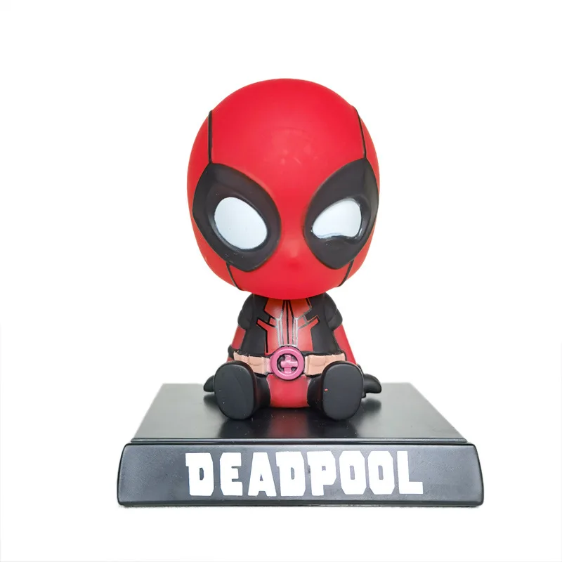 Marvel Deadpool Shaking Head Doll Car Decoration Auto Accessories Model Fashion Trendy Toys Bobblehead Doll Mobile Phone Holder