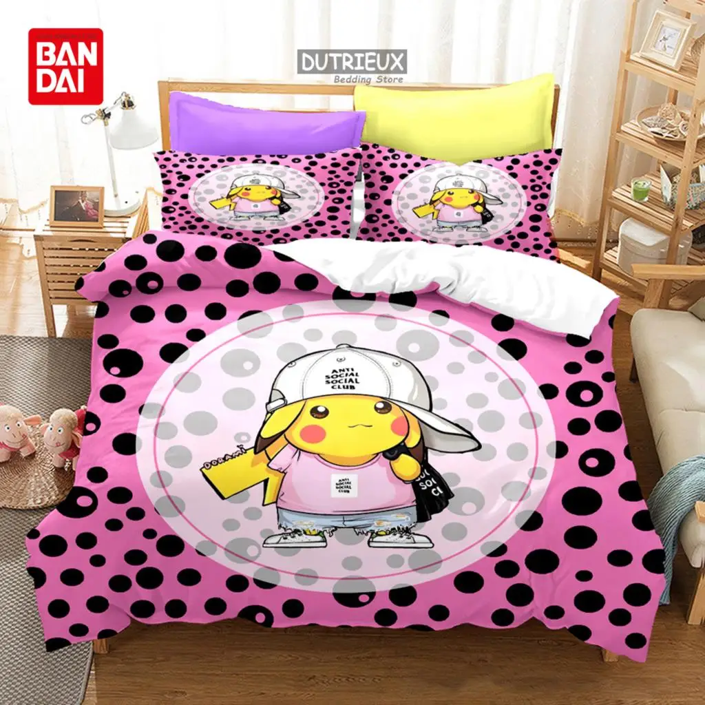 Pokemon Bedding Girls Child Quilt Cover Pikachu Boys 3Pcs Suit Hotel 3D Printing Cartoon Anime Quilt Pillow Cover