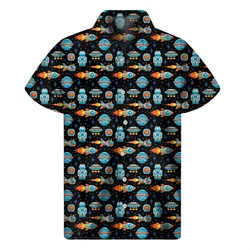 Fashion Astronaut Space Hawaiian Shirts For Men 3D Print Spaceman Lapel Shirt Street Loose Button Tees Short Sleeves Blouse