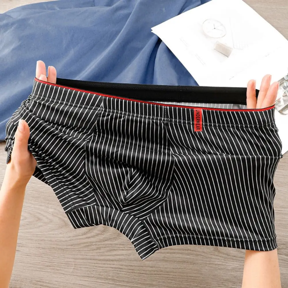 4PCS Color Blocking Stripe Men's Flat Panties Large Size Loose Men Boxer Low Waist Underpants Underwear for Man Male