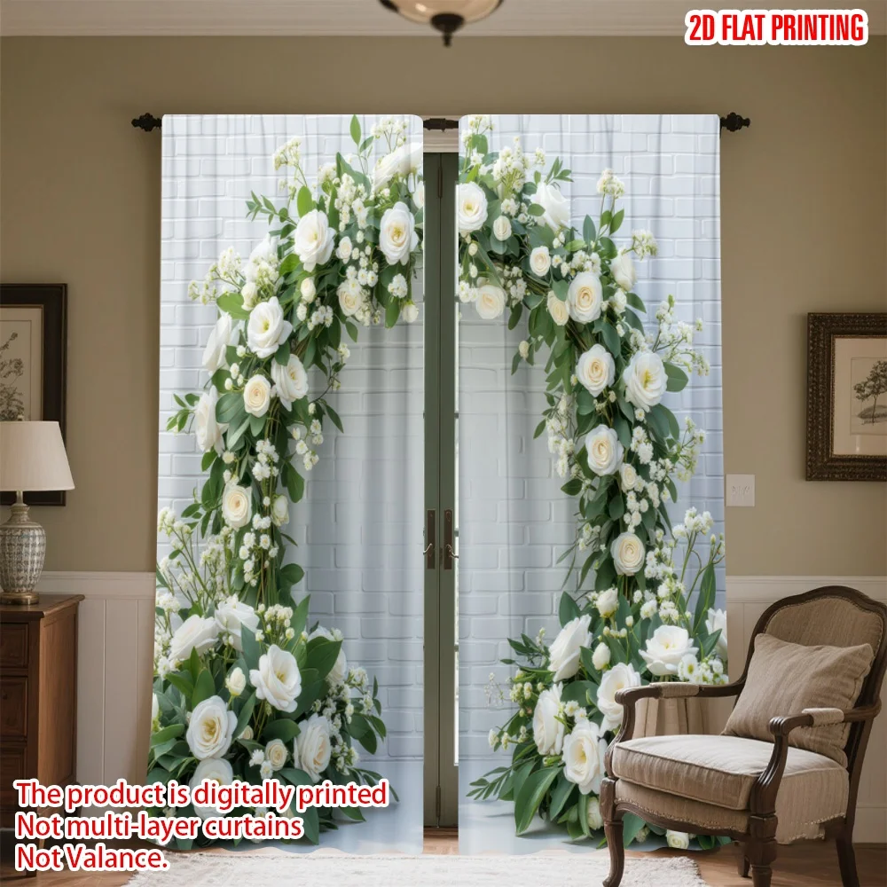 

2D flat printing 2pcs Curtains Wedding Floral Arch(1) Digital Printed Polyester Drapes Holiday Decorations Use for Booths Studio