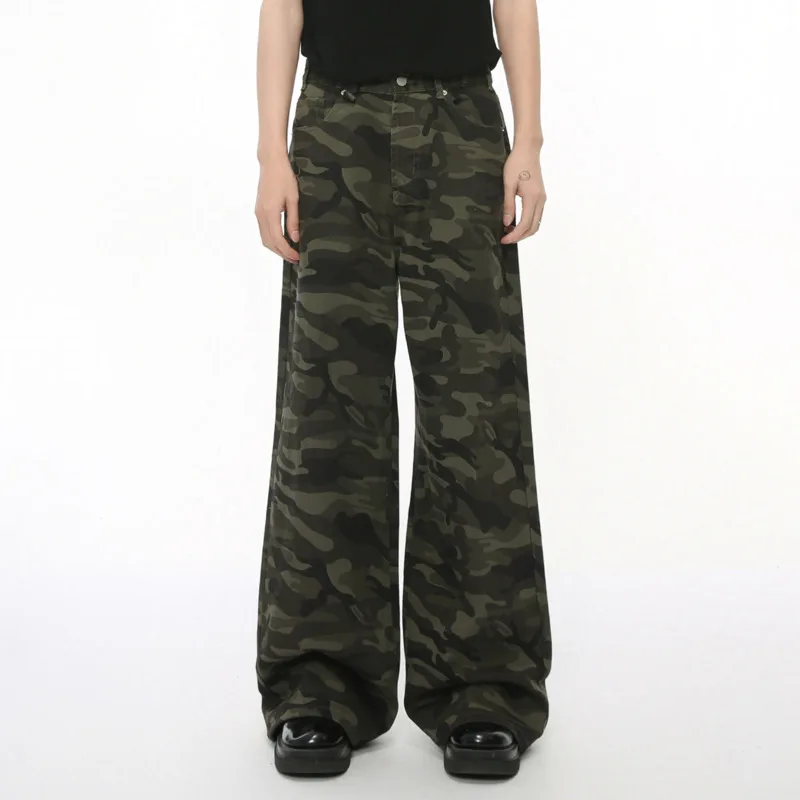 New Fashion Men's Camouflage Jeans Autumn American Style Male Clothing Straight Wide Legs Loose Denim Pants 2024