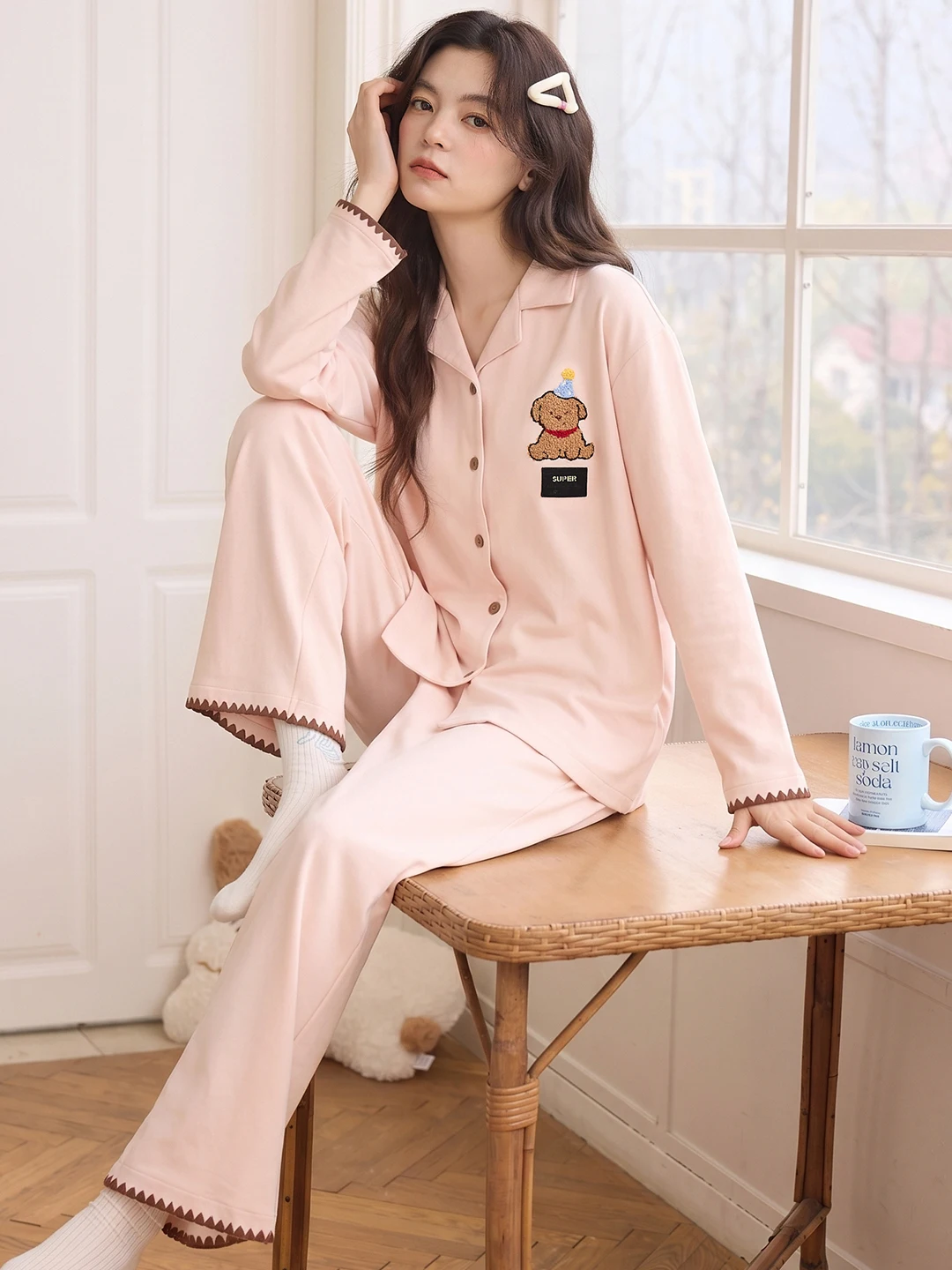women's-sleepwear-long-sleeve-long-pants-thin-version-korean-style-home-clothes-set-cardigan-summer-winter-student-home-clothes