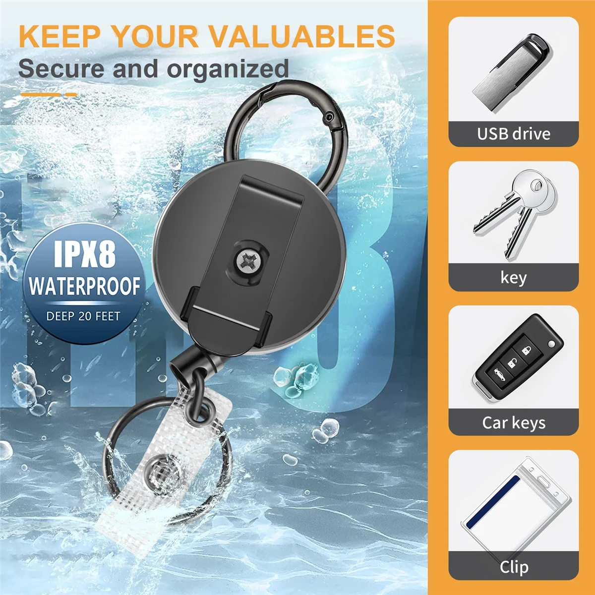 2 шт., сверхмощные выдвижные Брелоки для ключей, металлический держатель для ID-карты с зажимом для ремня