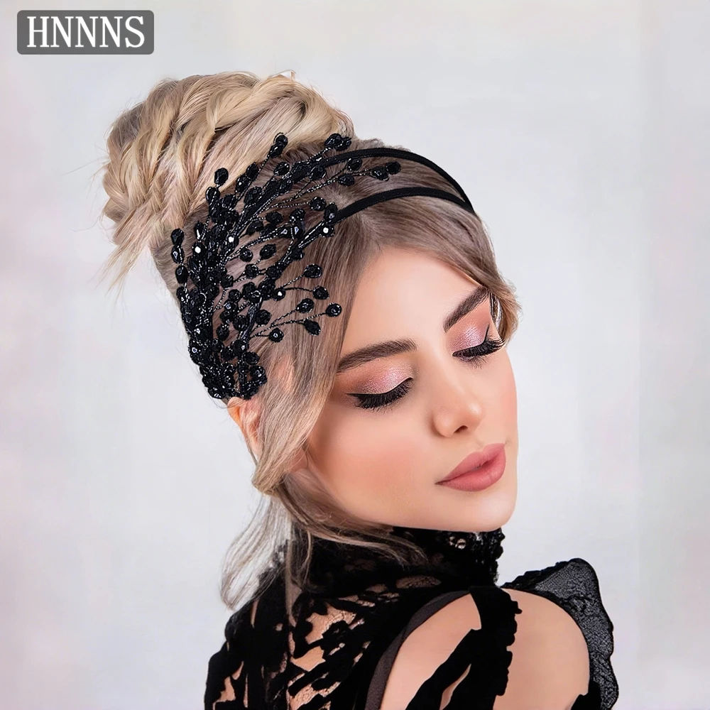 

HNNNS Black Crystal Headband Simple Double Headpiece Hair Hoop Elegant Women's Headdress Party Jewelry Hair Accessories A214