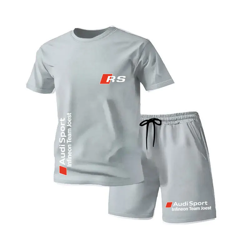 Summer hot selling Audi men's classic sports short sleeved shirt, luxurious design, printed letter T-shirt, couple loose shorts