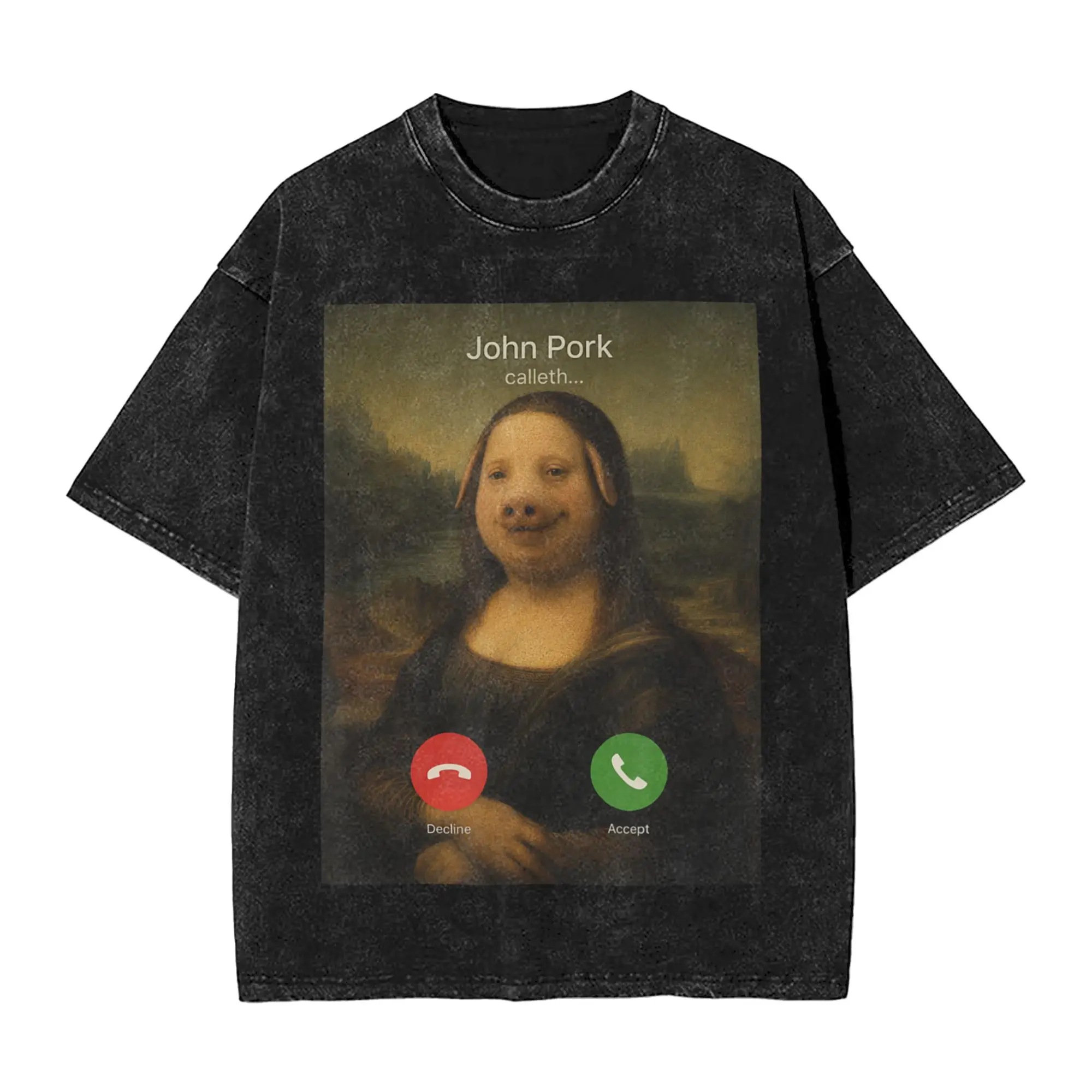 John Pork Mona Lisa Da Vinci Funny Meme Parody Dank Brainrot T-Shirt Beach Y2K Retro T-Shirts Casual Tshirt Men Design Clothes