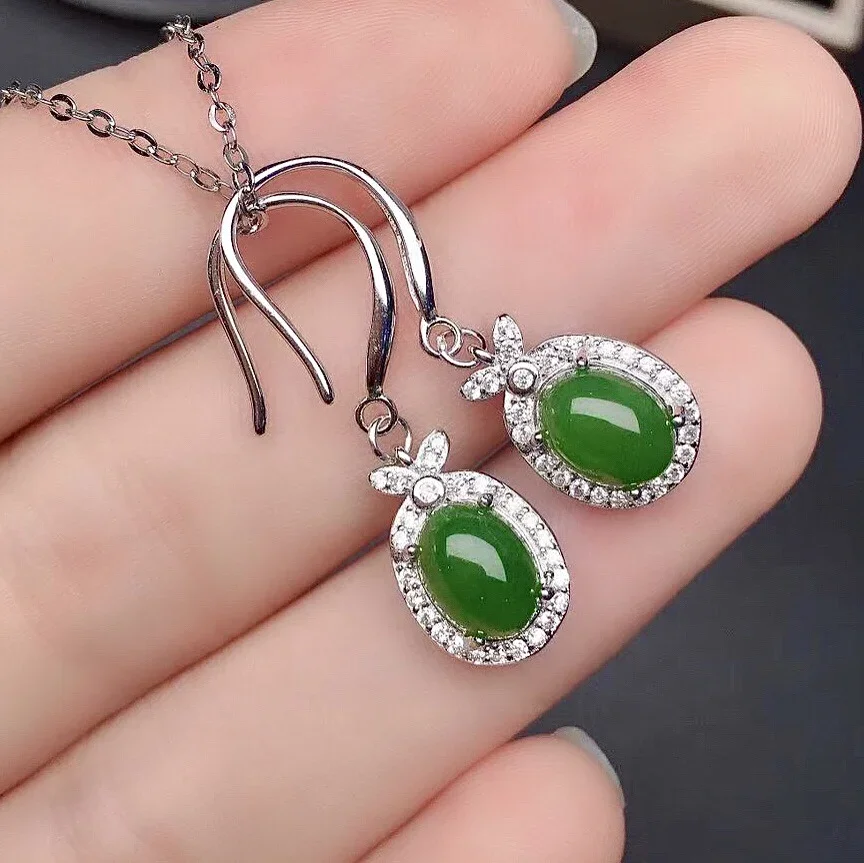 

Элегантные серьги-капли из серебра 925 пробы с нефритом для вечеринки, 6 мм * 8 мм, серьги-крючки из 100% натурального зеленого нефрита, серьги из яшмы из стерлингового серебра