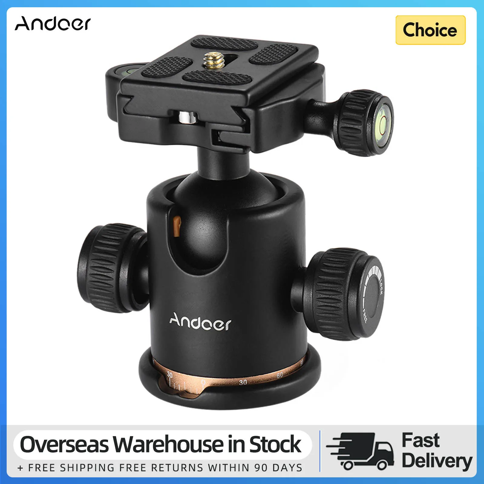 Andoer Camera Tripod Ball Head Ballhead with Quick Release Plate 1/4 inch Screw for Cameras Tripods Photography