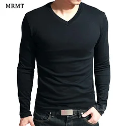 2024 Elastic Mens T-Shirt V-Neck Long Sleeve Men T Shirt For Male T-Shirts Man Clothing TShirt Brand Tees