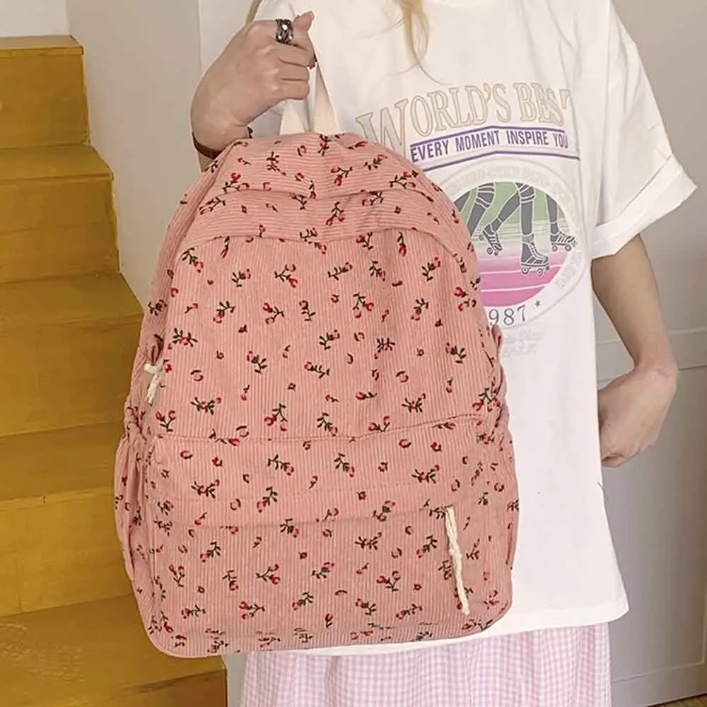 Ins Corduroy Printed Backpack, Personalized Custom Girls Middle High School Students Design Niche Versatile Backpack，With Name