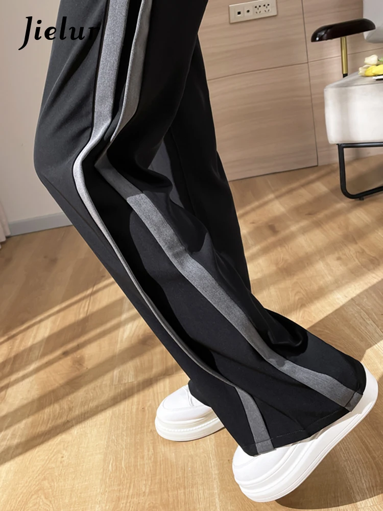 Jielur Suit Sport Pants Women Autumn Loose Straight Wide Leg Pants Female High Waist Korean Casual Striped Black Trousers S-XXL