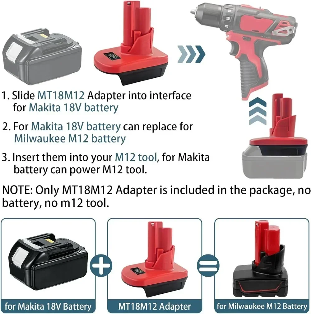 Battery Adapter Converter for Makita 18V Li-Ion Battery Convert to for Milwaukee 12V Cordless Power Tools Drill MT18M12