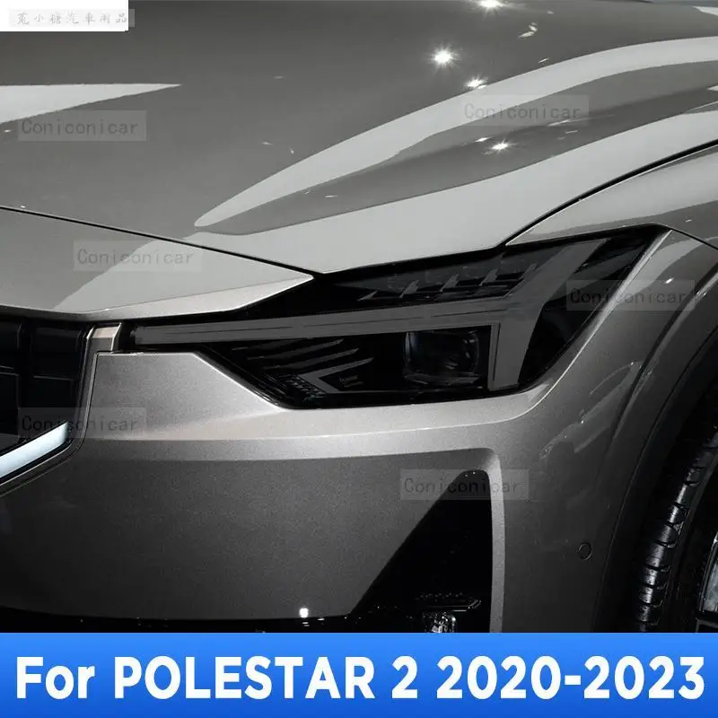 2P For POLESTAR 2 2020-2023 Car Headlight Black Smoke Tint Vinyl Protective Film Clear TPU Sticker Accessories Cover Healing