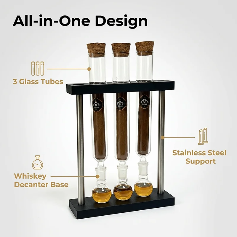 PETG Cigar Tubes Humidor Sets with Cigar Flavor Infuser Ball Base & Wooden Plug Cigar Incense Glass Tube Set Chrismas Gifts