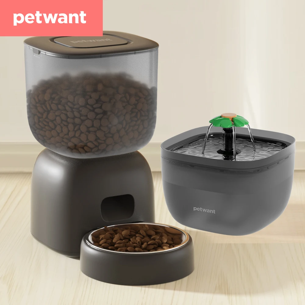 Petwant 3L Automatic Pet Feeder & 2L Cat Water Fountain Combo Set Water Fountain Cat Water Dispenser Support 10s Recording