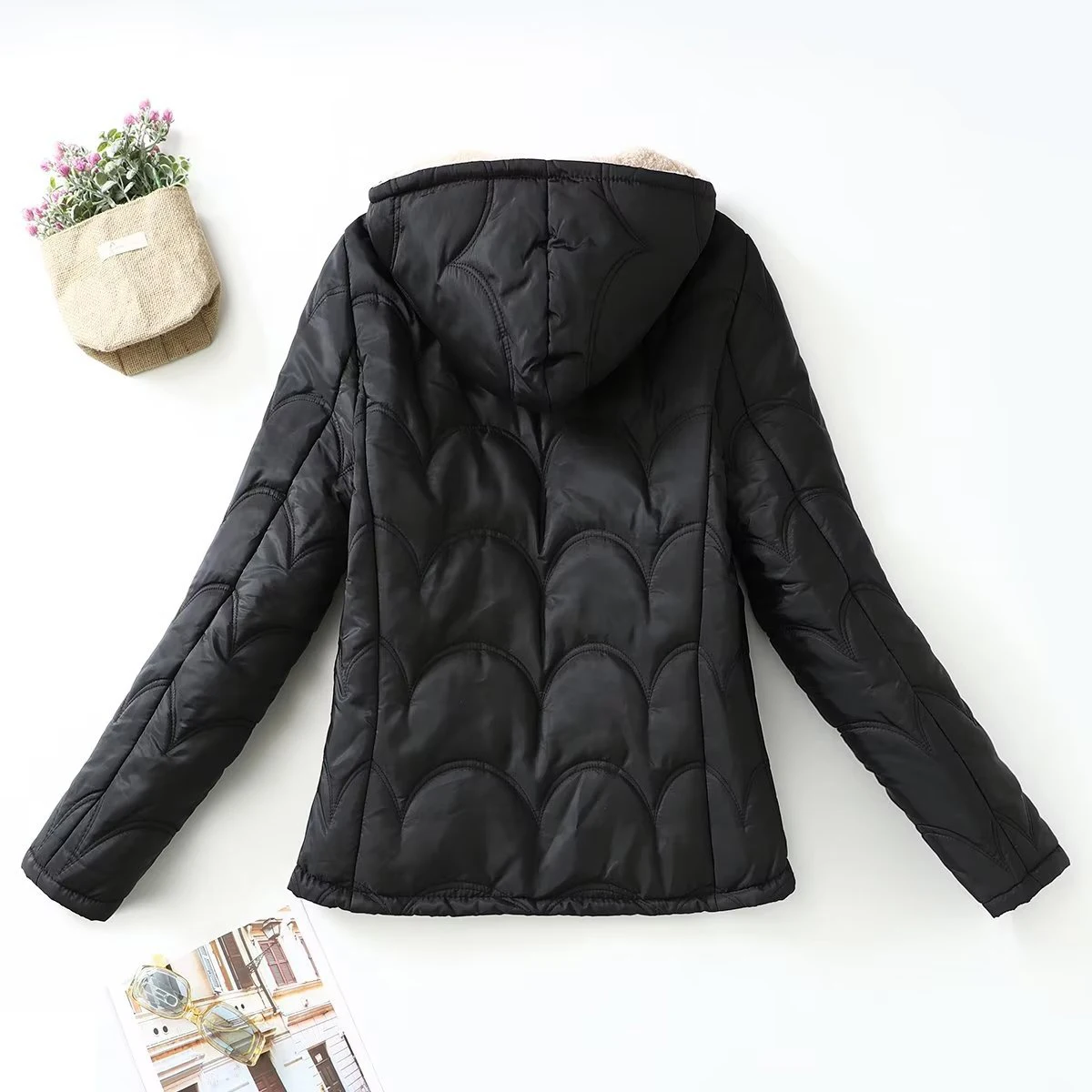 2024 New Winter Loose Fit Parkas Versatile Hooded Fleece Jackets Crescent Thread Zipper Oversized Cotton-padded Coat for Women