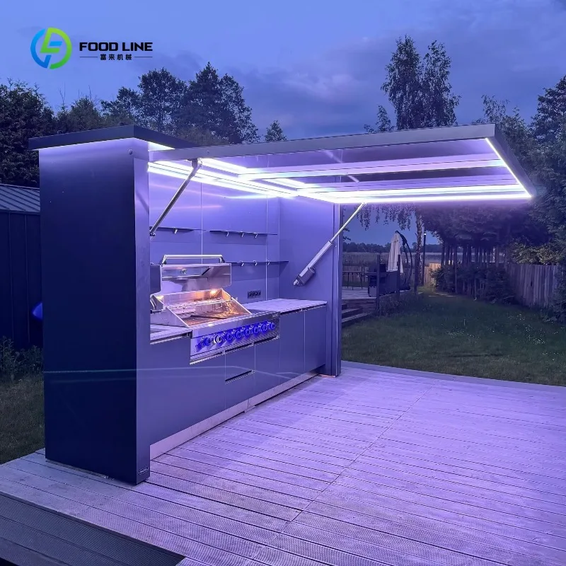 

Высококачественная интегрированная пергола-гриль из нержавеющей стали для улицы: современный премиальный дизайн, водонепроницаемая и ветрозащитная, для встреч и мероприятий