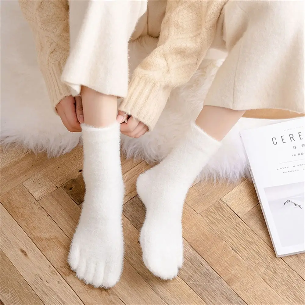 

Fashion Winter Warm Five Finger Socks Coral Fleece Fluffy Hosiery Colorful Thick Floor Slippers Women Girls