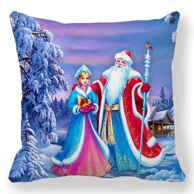 Home Bedroom Living Room Decorations Cushion Cover Santa Print Pillowcase New Year Christmas Decorations