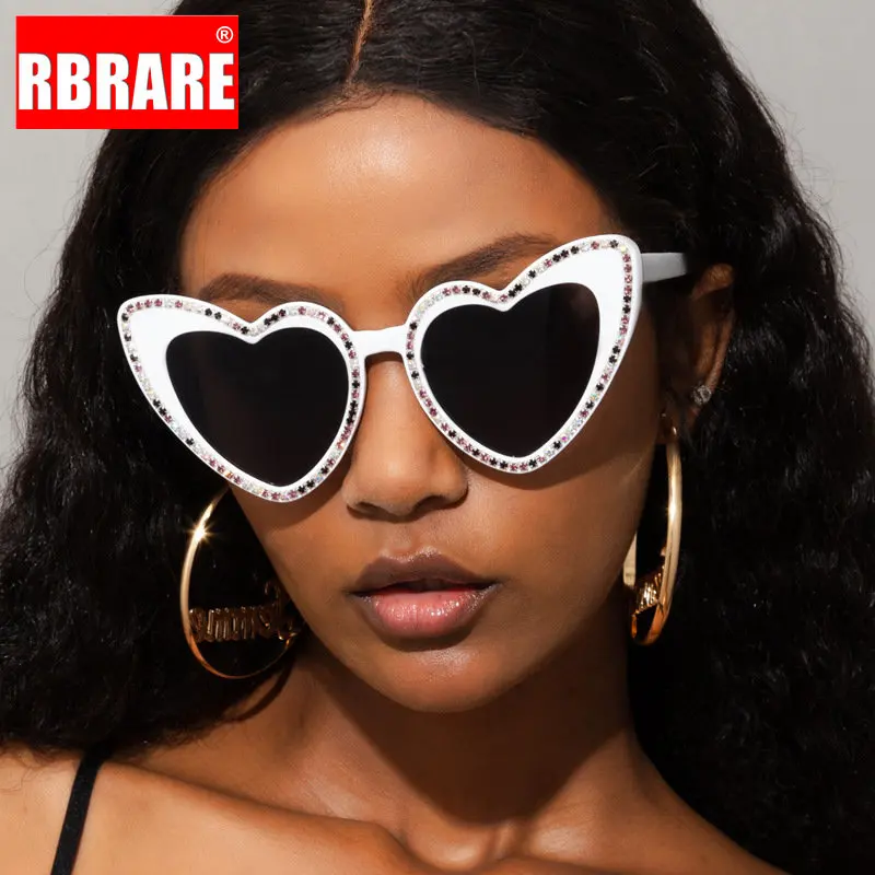 RBRARE New Diamond-encrusted Love Sunglasses Women Heart-shaped Big Frame Sunglasses Fashion Sun Glasses Lentes De Sol Mujer