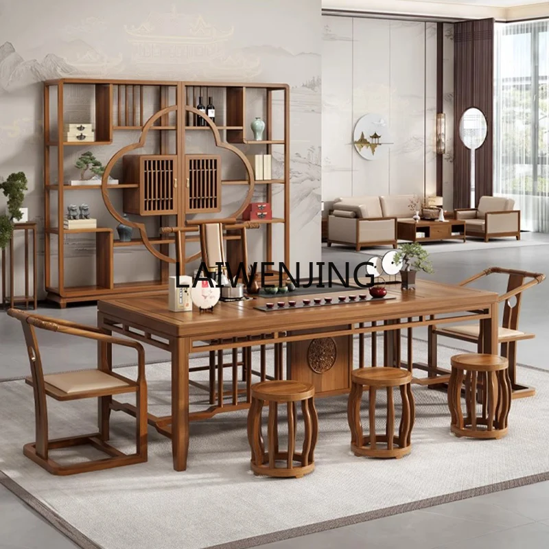 LYN new Chinese solid wood large board tea table and chair combination office modern kung fu integrated tea table