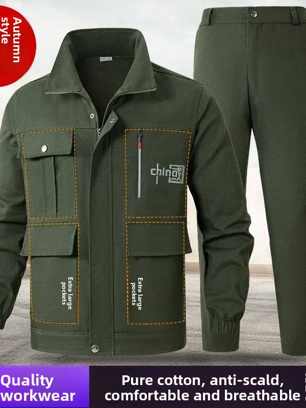 

Мужской демисезонный рабочий костюм из чистого хлопка, устойчивый к ожогам и износу, для защиты труда, сварки и инженерных работ