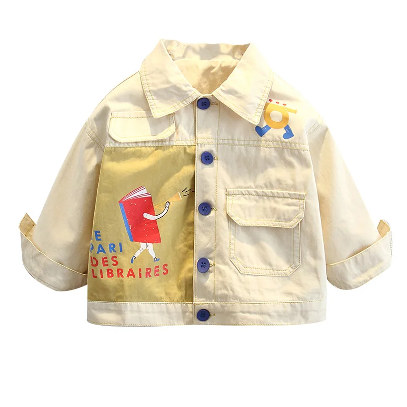 2025 New Korean Version Children's Stylish Cartoon Stitching Jacket Spring Autumn Jacket for Boys Fashionable and Versatile