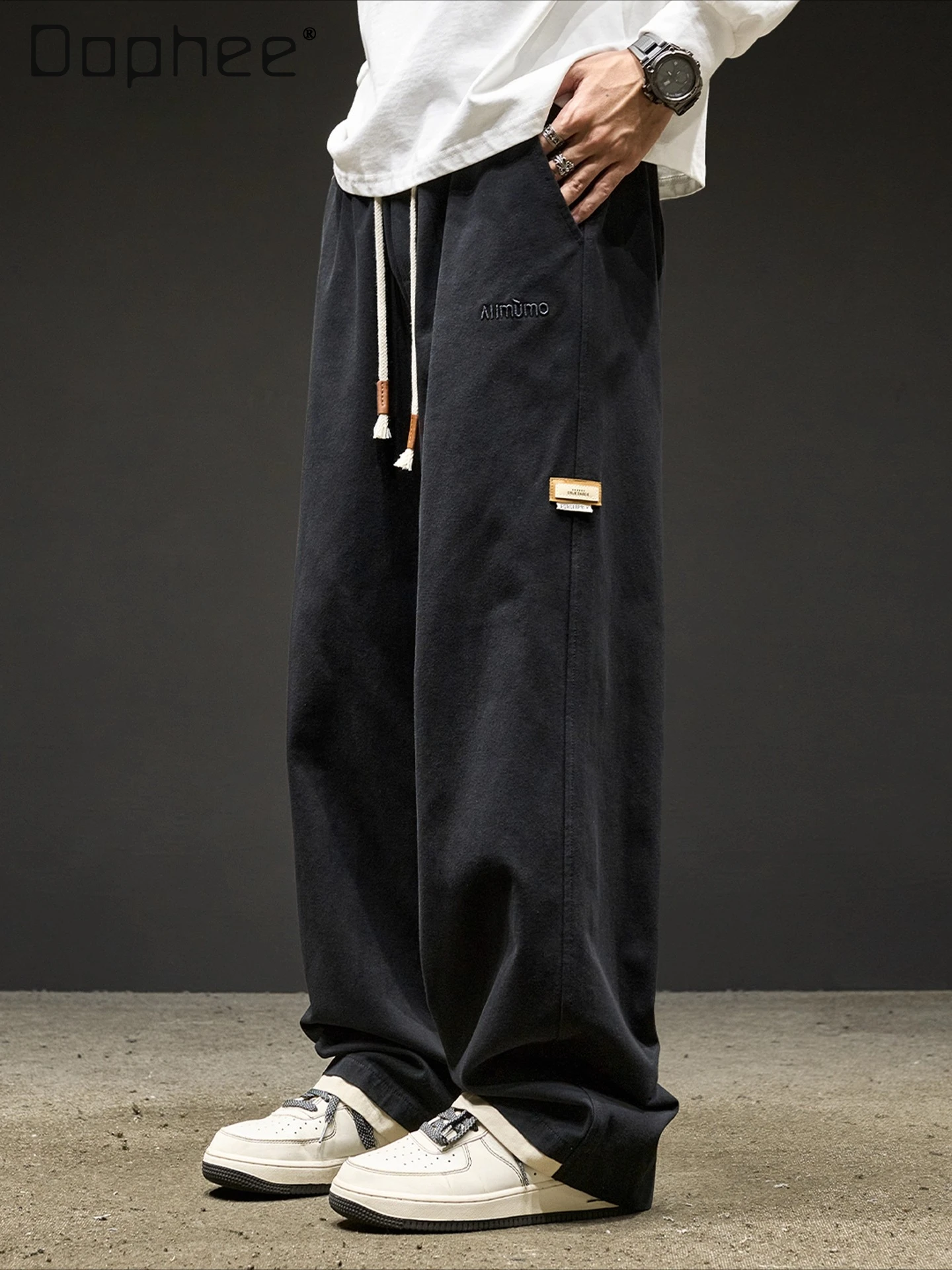 2025 Spring and Autumn New Men's Khaki Black High Waist Elastic Loose Straight Pants American Workwear Brown Velvet Long Pants