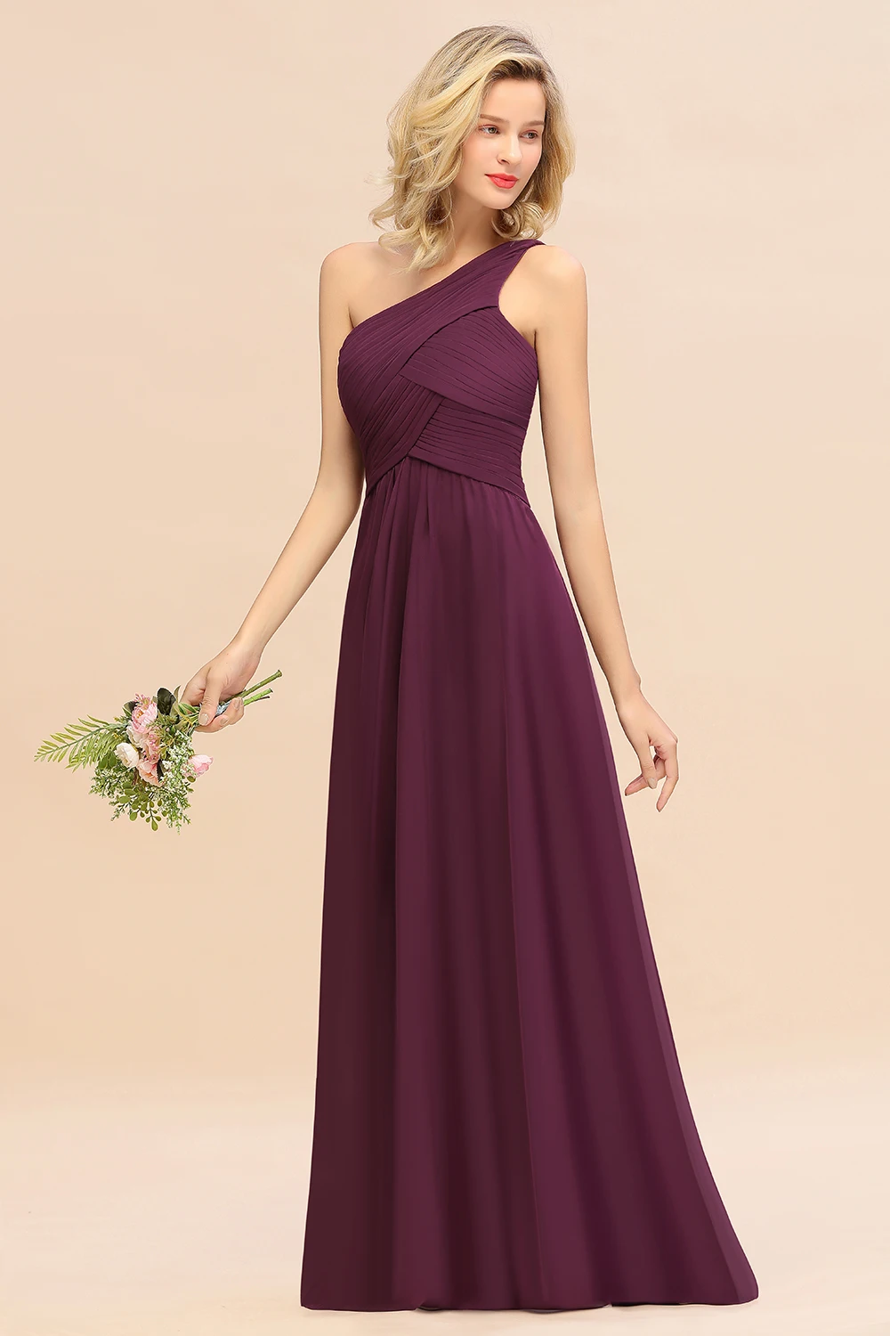 Elegante um ombro vestidos de dama de honra das mulheres para a festa de casamento plissado longo chiffon formatura vestidos de noite feitos sob