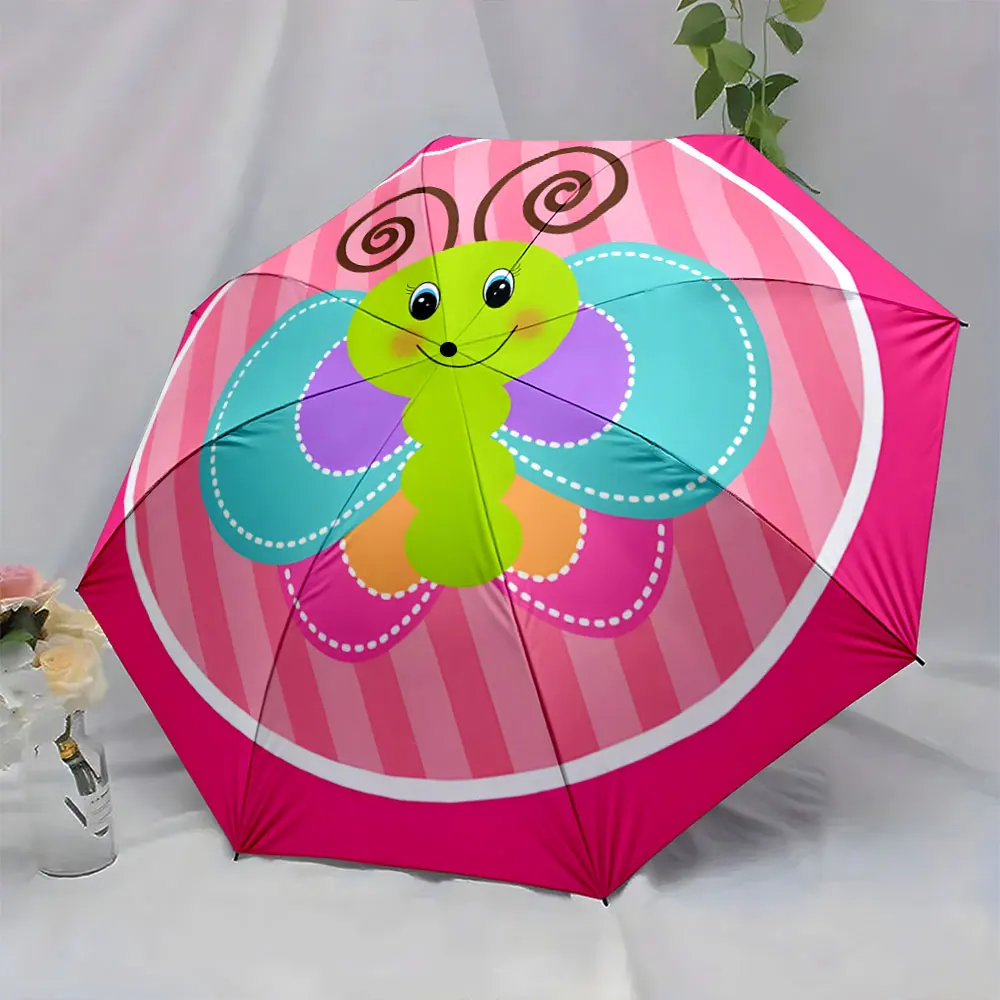 1PC Cheerful Butterfly Design Kids Umbrella for Rainy Days Print 8 Iron Ribs Folding Umbrella Auto-Open Fashion Sunshade