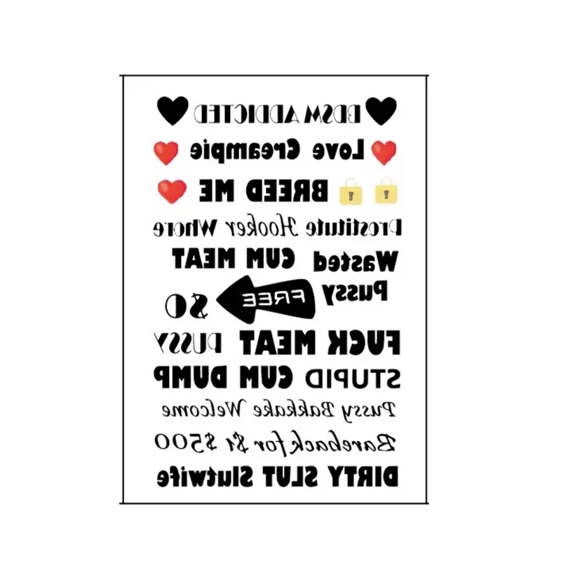 Funny Letter Script Thigh Waist Temporary Tattoo Sticker Waterproof Fake Tattoo Body Art for Women