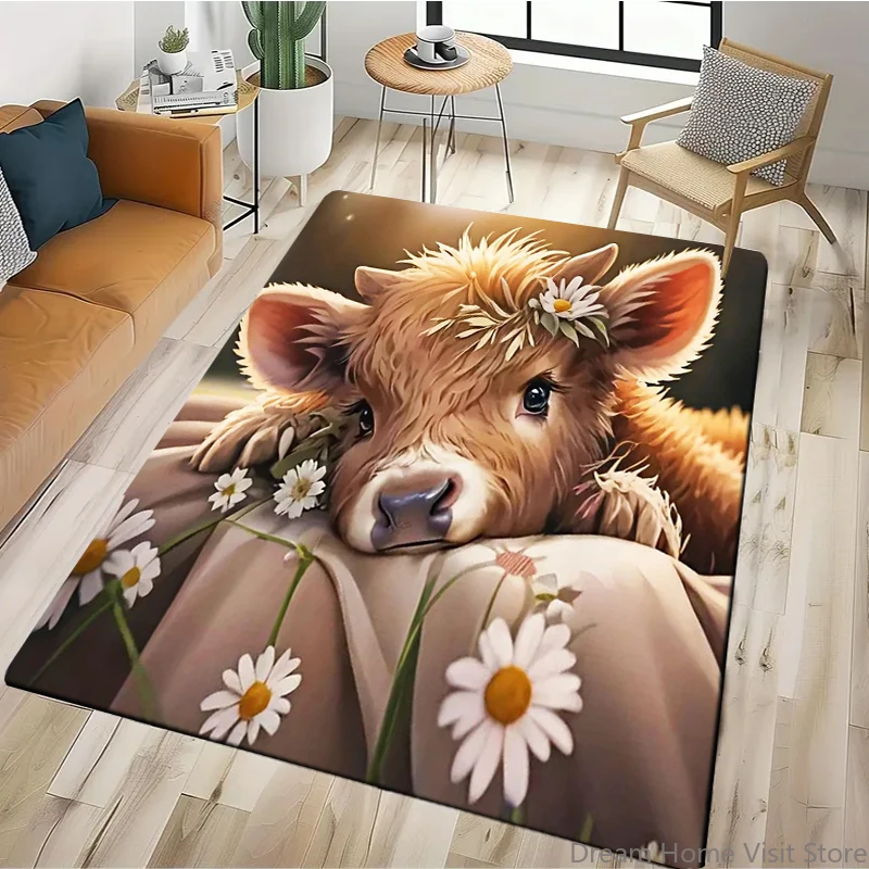 

15 Size Highland Cow Printed Carpet Rugs for Home Living Room Bedroom Sofa Doormat Decor,kids Area Rug Non-slip Floor Mat