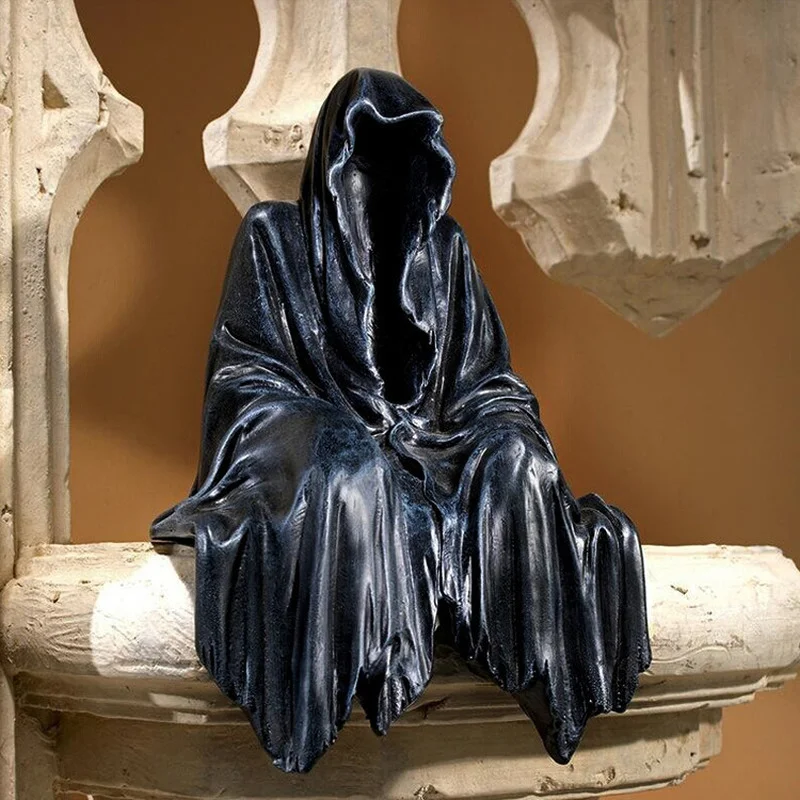 Black Grim Reaper Statue Thrilling Black Robe Nightcrawler Resin Garden Figurine Ornament Horror Ghost Sculpture Desk Decoration