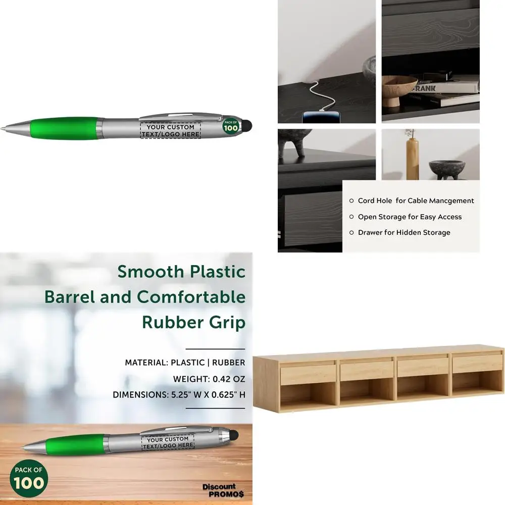 

Customized Bulk Ballpoint Pens Set of 100 with Stylus - Black Ink, Ideal for Offices, Schools, Businesses, and Promotions