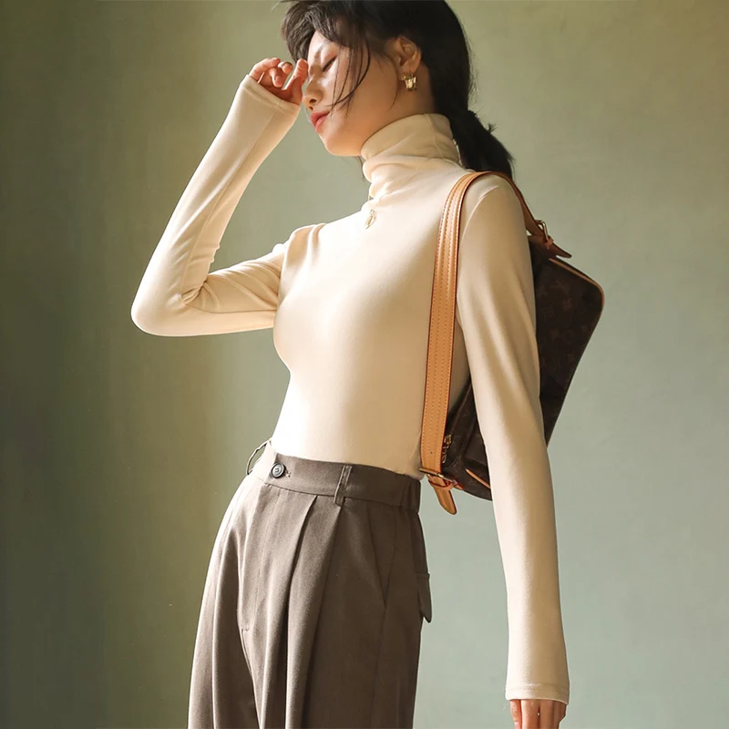 Temperament Turtleneck Modal Bottoming Shirt Women Autumn Winter Warm Basic Base Tees Stretch Slim Office Lady Undershirts Tops