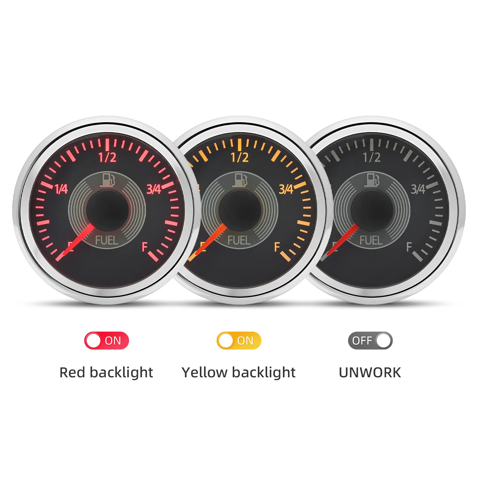 ZMFJH 240-33ohm Fuel Level Sensor 100-550mm+52MM Fuel Level Gauge Red Yellow Light Retro Vintage for Universal Car Boat Yacht