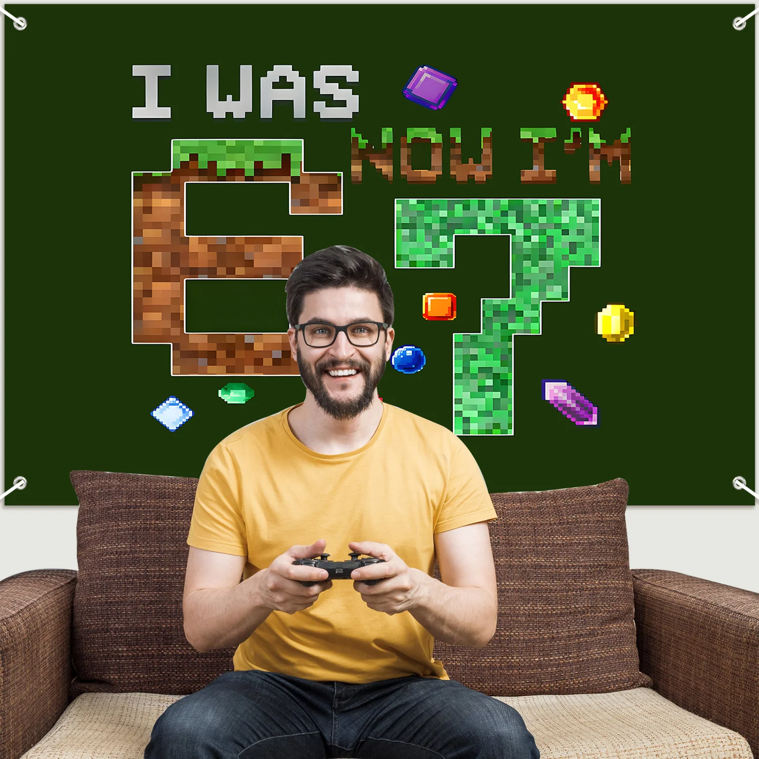 67 Pixel Themen-Geburtstagsparty Fotohintergrund-Dekoration 'Ich bin jetzt 7' Kinder-Spielthema Feier-Dekoration – Detail 3