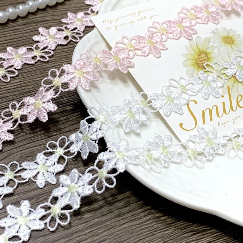 12Yards Flowers Pink Lace Trim Ribbons Fabric Trim DIY Sewing Handmade Craft Materials Clothes Accessories Home Decoration