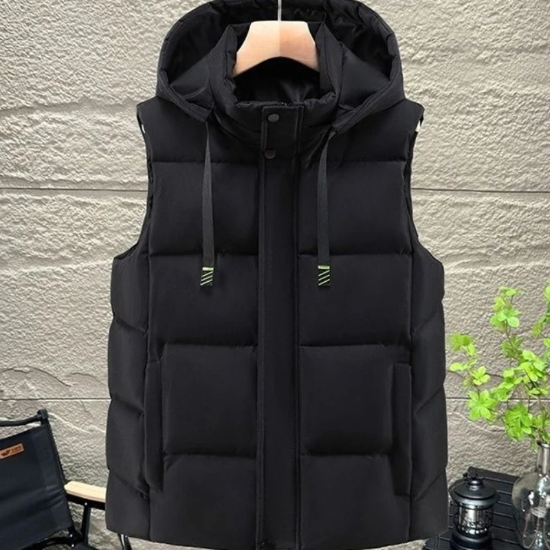 Men's Autumn Winter Thick Down Cotton Vest Teen Student Fashion Warm Sleeveless Jacket Outerwear Waistcoat