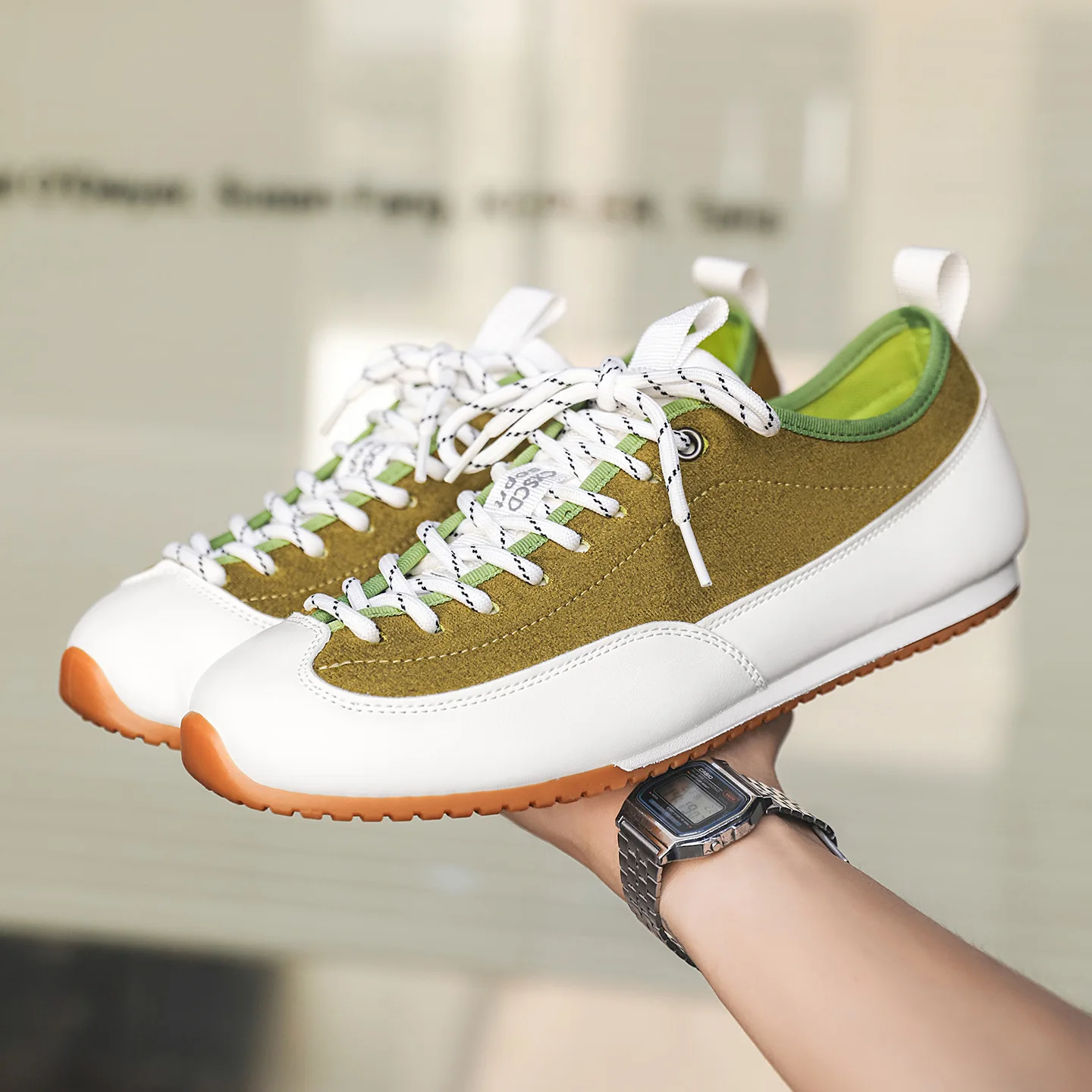 Men Retro German Army Trainer Sneakers, Splicing Color Block Skate Shoes, Non-slip Wear-resistant Soft Sole Casual Sports Shoes